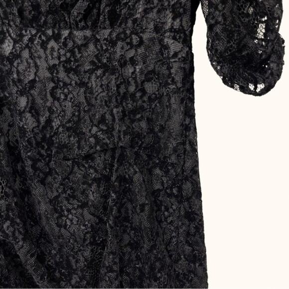 Maje | Rimael Black Velvet Flocked Lace Puff Sleeve Mini Dress Size 1 US S - Picture 8 of 11